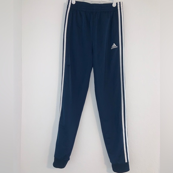 Adidas Youth Boys Large 14 - 16 Stripe Navy Jogger Trackpants - Picture 5 of 14